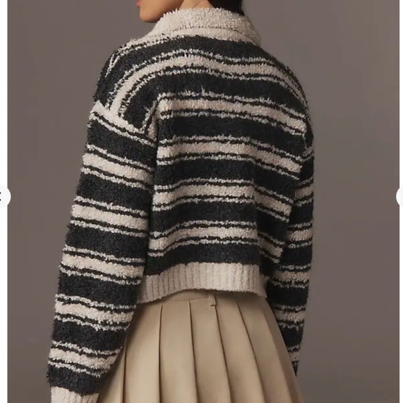MAEVE by Anthropologie Striped Polo Sweater Grey/Cream Size Small - Picture 4 of 10